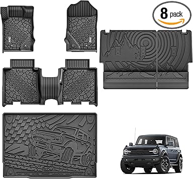 3W Ford Bronco Floor Mats & Cargo Liner & Back Seat Cover Custom Fit for 2021-2025 2026 Bronco 4 Door All Weather Custom Fit Ford Bronco Accessories (Not for Sport & Rubberized Floor)